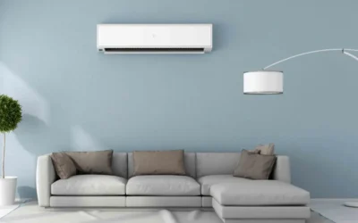 Mini-split air conditioning indoor wall unit installed in a modern home